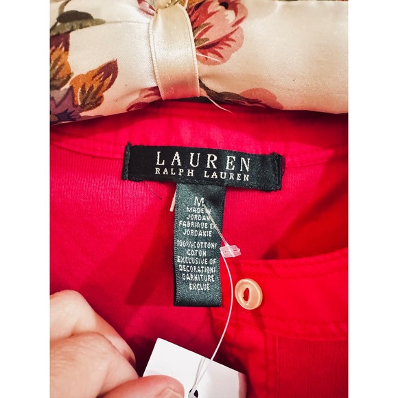 Lauren Ralph Lauren Pink Cotton Henley Short Sleeve Pocket Tee Shirt Medium New - Picture 2 of 7